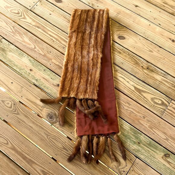 Antique Art Deco Era Genuine Mink Fur Stole Scarf - Crocheted Fur Tassels - Long - Picture 2 of 8